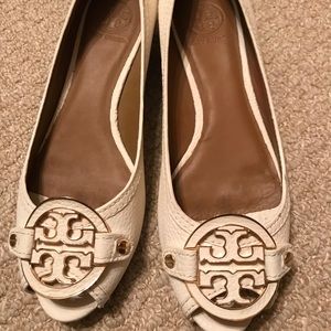 Tory burch white peep toe wedges